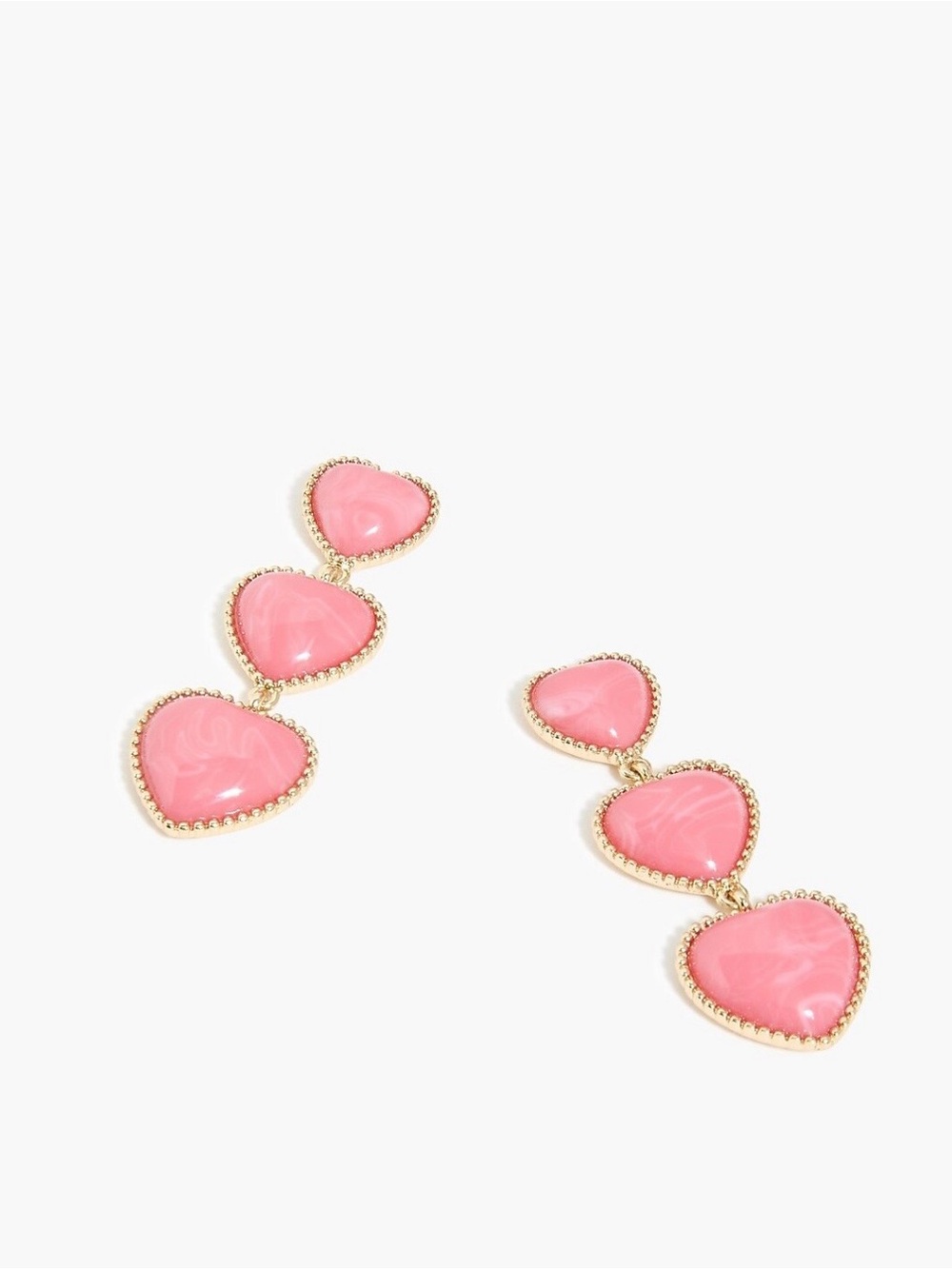 J. Crew - Gold Tone Pink Triple Heart Drop Earrings - Women Jewelry